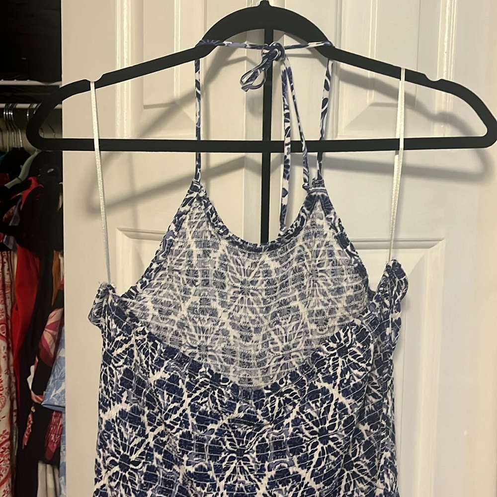 Blue and White Halter Jumpsuit - Picture 3 of 4